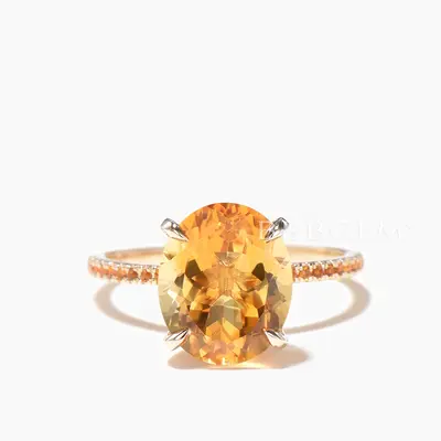 Oval Cut Natural Citrine Engagement Ring Citrine Half Eternity Wedding Ring
