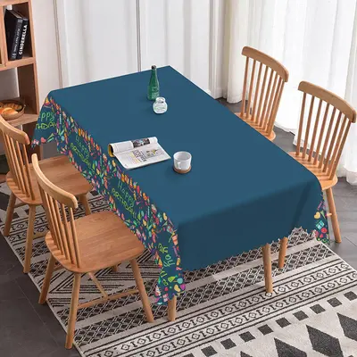 Aperturee Deep Blue Birthday Rectangle Tablecloth For Kids, 52x70 Inch, 30.82 USD, rectangle tablecloths, ZJY04639-A