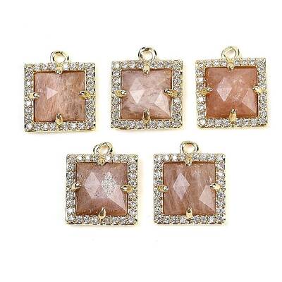 Natural Sunstone Faceted Square Charms