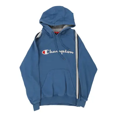 Champion Spellout Hoodie - Small Blue Cotton