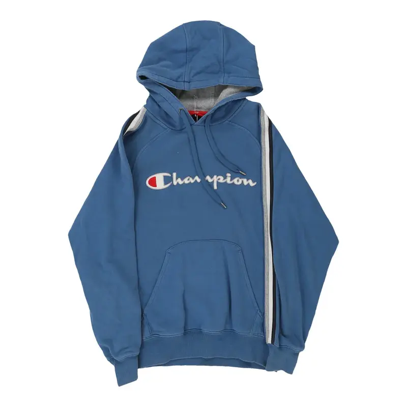 Champion Spellout Hoodie - Small Blue Cotton