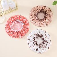 Double Layer Waterproof Shower Cap, 1 Count Cute Bowknot Pattern Shower Cap, Bathroom Supplies for Women & Girls, Home Suppli...