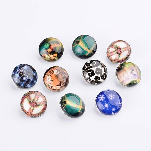 Mixed Flat Round Brass Jewelry Snap Buttons
