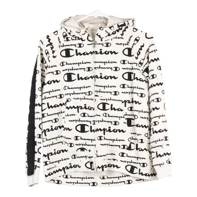Age 13-14 Champion Spellout Hoodie - XL White Cotton Blend