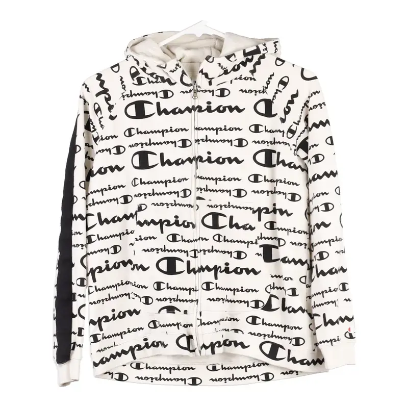 Age 13-14 Champion Spellout Hoodie - XL White Cotton Blend