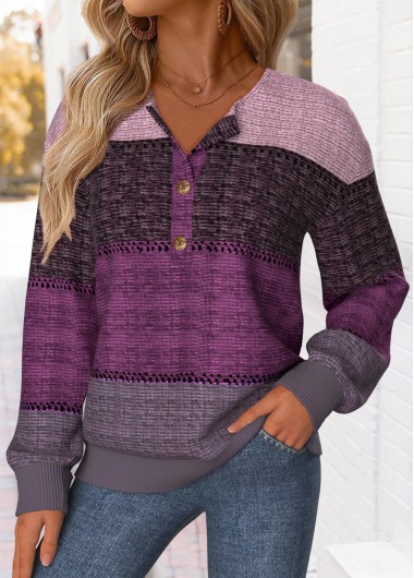 Modlily Purple Tummy Coverage Striped Long Sleeve Sweatshirt - L