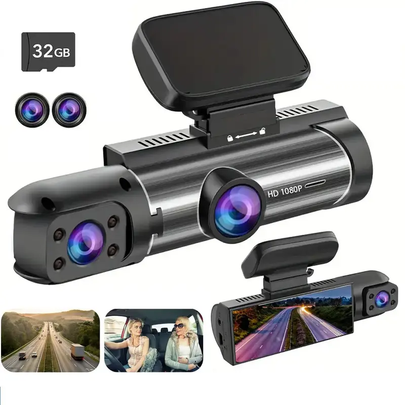 Car HD Front Rear View Camera, 1 Count HD Rear View Camera with 3.16 Inch IPS HD Screen, HD Dual Lens Driving Recorder with 3...