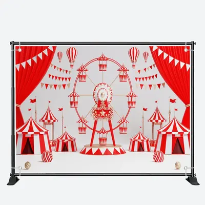 Red Curtain Flags Ferris Wheel Birthday Backdrop - Aperturee