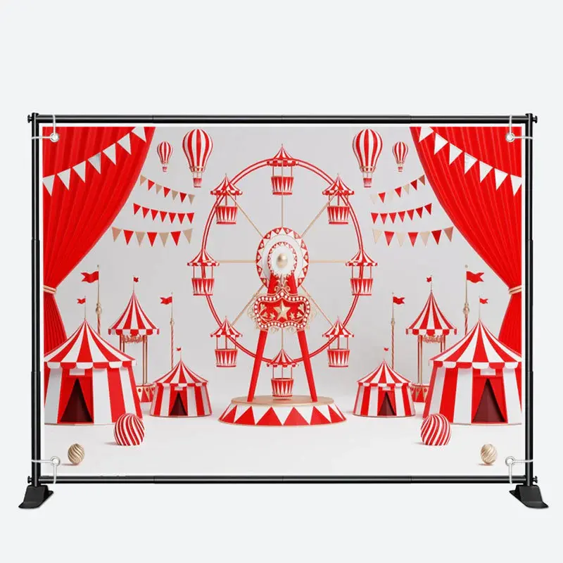 Red Curtain Flags Ferris Wheel Birthday Backdrop - Aperturee