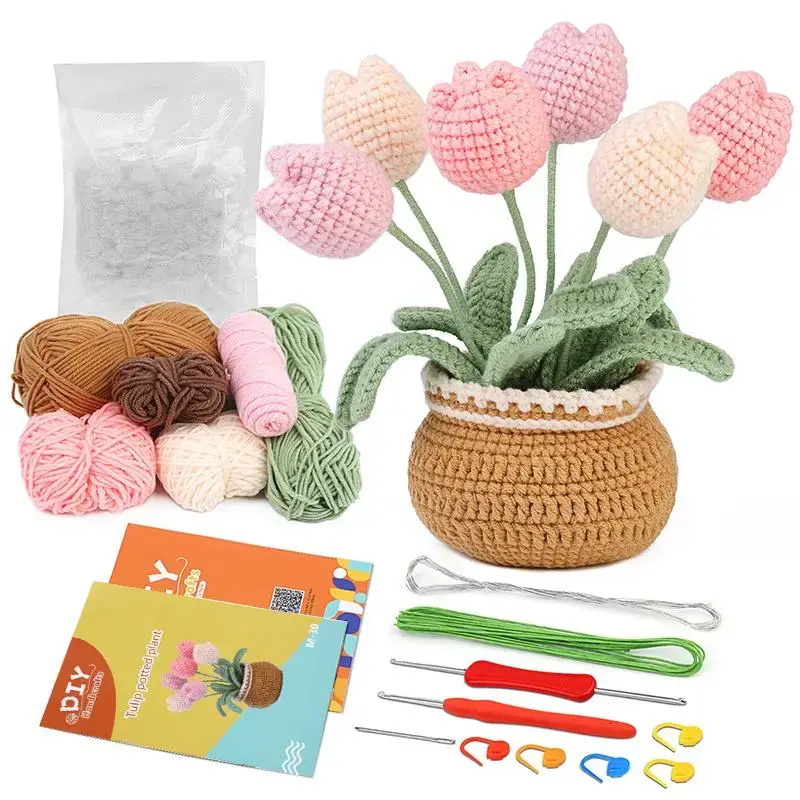 Tulip Crochet Kit, 1 Set Crochet Starter Kit, Crochet Knitting Kit with Step-by-Step Video Tutorials, DIY Handmade Supplies f...