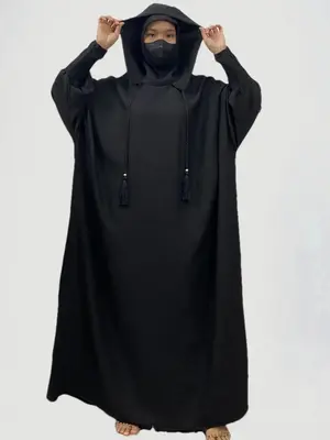 Women's Solid Hooded Dress, Casual Modest Long Sleeve Dress for Fall & Winter, Women's Islamic Clothing for Muslim Daily Wear...