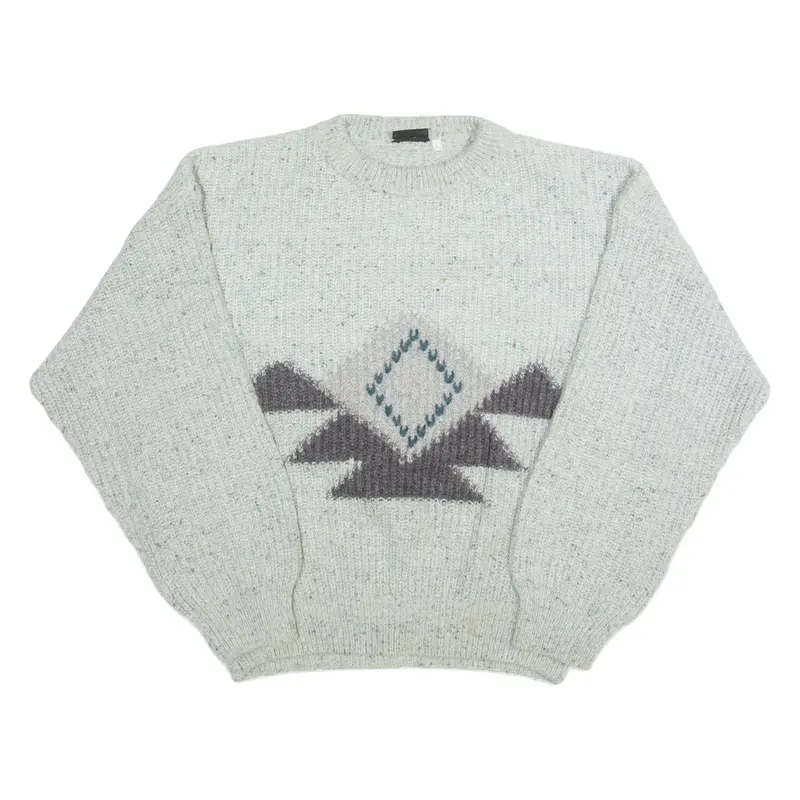 JEAN JACQUES BENSON Womens Patterned Blue 90s Geometric Chunky Knit L