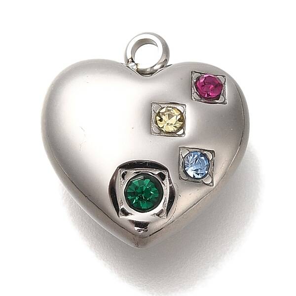 304 Stainless Steel Colorful Rhinestone Charms