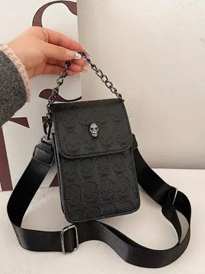 Fashionable Skull Embossed Crossbody Bag, Casual PU Leather Shoulder Bag for Women, Casual Trendy Versatile High-quality Dail...
