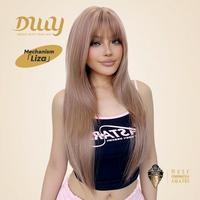 Liza-DWY Mid-Length Straight Pink Bionde with Bangs Glueless Synthetic Wig for Women 24 Inches
