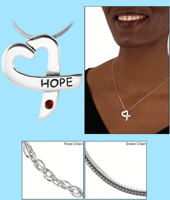 Hope for a Cure Diabetes Sterling Heart Necklace - with Snake Chain