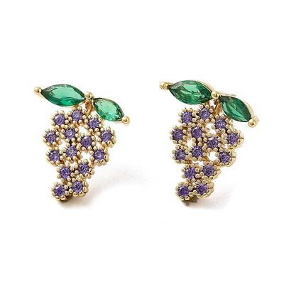 Rack Plating Real 18K Gold Plated Brass Grape Stud Earrings
