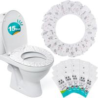 15-Pack Disposable Toilet Seat Covers – Waterproof Printed Non-Woven Toilet Mats, Individually Wrapped for Travel, Hotel, H...