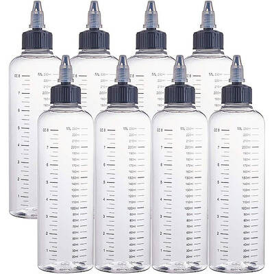 BENECREAT 8 Pack 230ml Transparent Plastic Dispensing Bottle with Twist Cap and Graduated Measurement for Liquids
