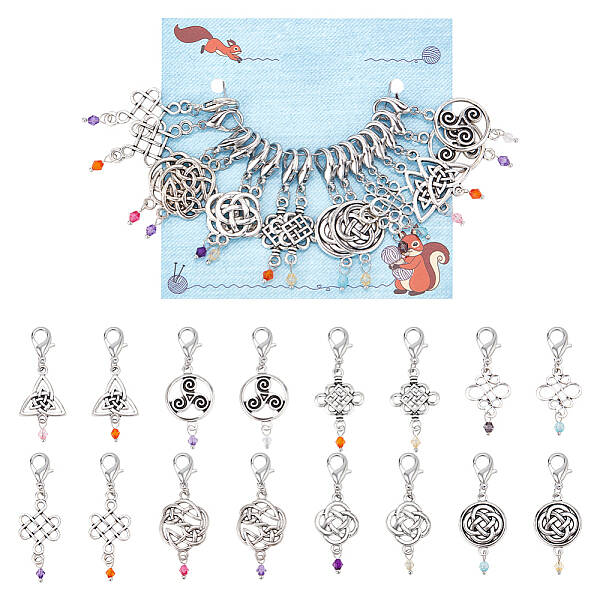16Pcs 8 Style Chinese Knot Alloy Pendant Stitch Markers