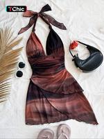 Women's Colorblock Print Tie Back Dress, Chic Casual Sleeveless Dress for Summer, Ladies Clothes for Beach Holiday Vacation, ...