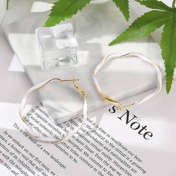 Brass Enamel Twist Ring Hoop Earrings