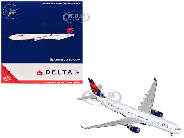 Airbus A330-300 Commercial Aircraft Delta Air Lines (N829NW) White with Blue and Red Tail 1/400 Diecast Model Airplane by Gem...