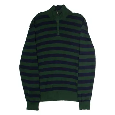 NAUTICA Mens Patterned Jumper Green Striped 1/4 Zip Tight Knit L
