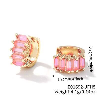 Cute Square Candy Brass Cubic Zirconia Hoop Earrings