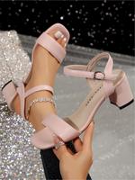 Women's Fashionable Solid Color Ankle Strap High Heel Sandals, Elegant Square Toe Sandals for Summer, Strappy Heels, Lightwei...