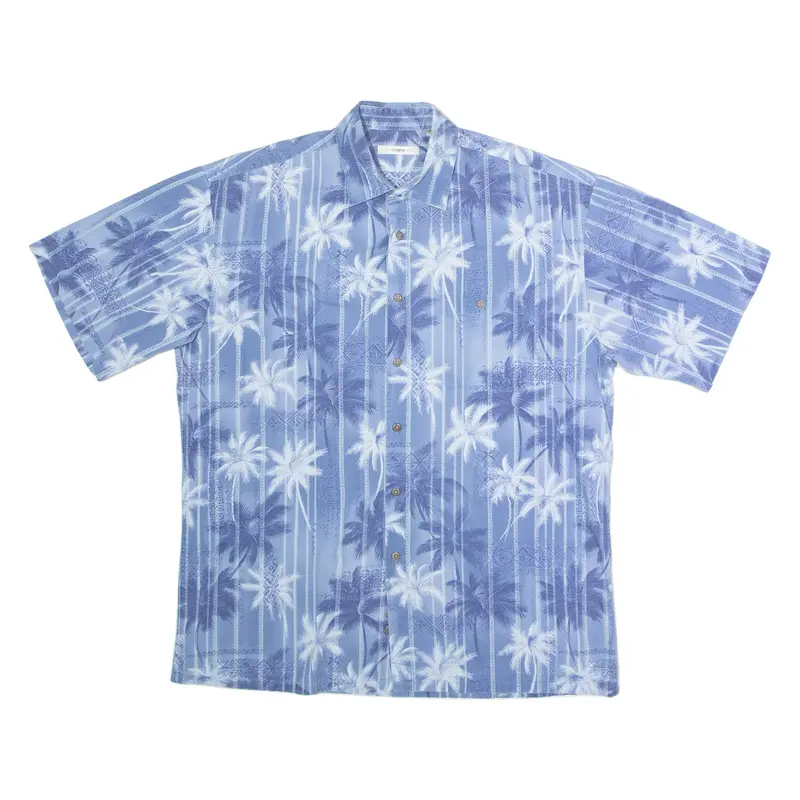 CAMPIA MODA Mens Hawaiian Shirt Blue 90s Floral L