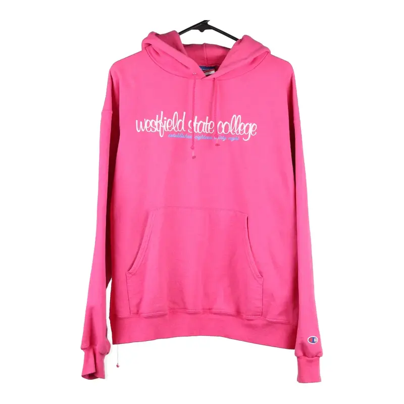 Westfield State College Champion College Hoodie - Large Pink Cotton Blend