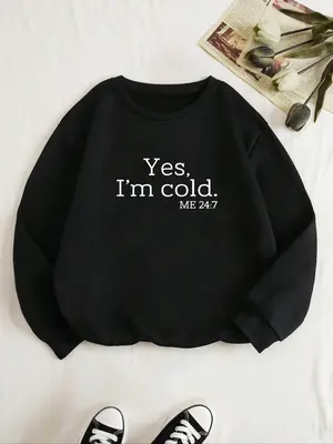 Women's Letter Print Round Neck Sweatshirt, Fashion Casual  Long Sleeve Pullover for Daily Wear, Ladies Spring & Fall Clothes