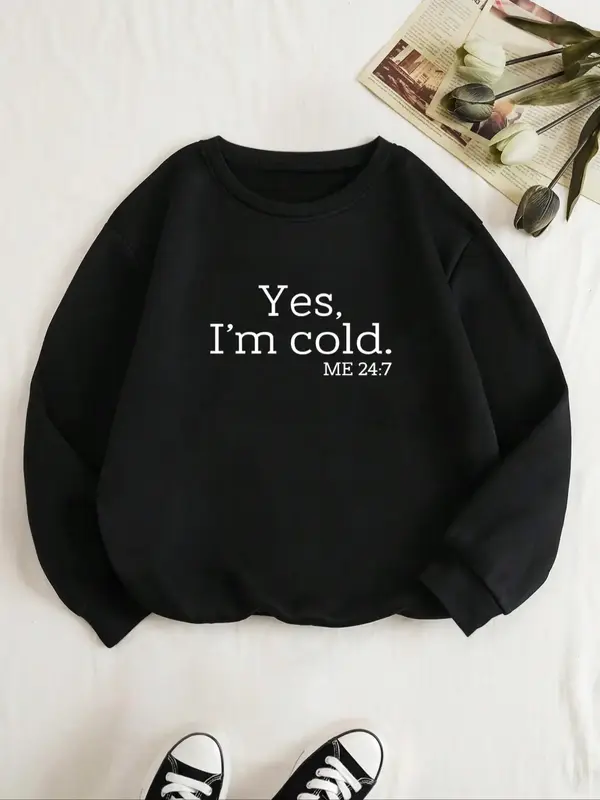 Women's Letter Print Round Neck Sweatshirt, Fashion Casual  Long Sleeve Pullover for Daily Wear, Ladies Spring & Fall Clothes