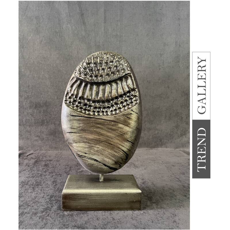 Abstract Oval Wood Sculpture Hand Carved Table Figurine Modern Original Wood Decor | CREATION OF WORLD 15.7"x8.2"
