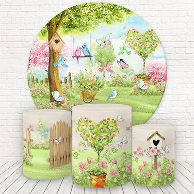 Aperturee Circle Spring Scenery Round Birthday Party Backdrop Kit | Birthday Backdrop Ideas | Circle Birthday Backdrop Cover ...