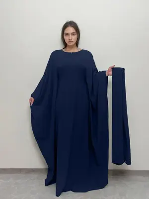 Crepe Jazz Butterfly Abaya Hijab 2 Pieces Set with Adjustable Inner Belt