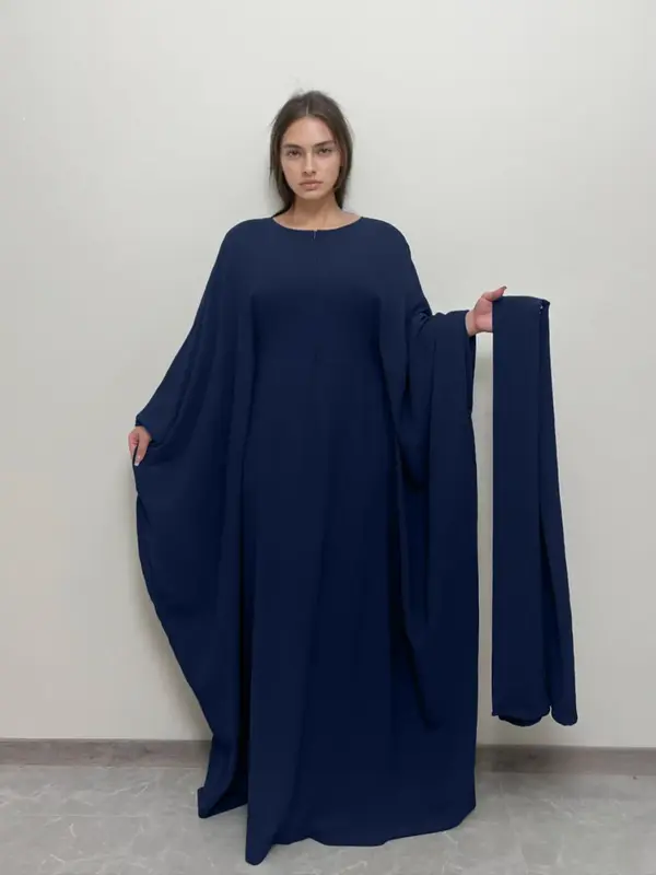 Crepe Jazz Butterfly Abaya Hijab 2 Pieces Set with Adjustable Inner Belt