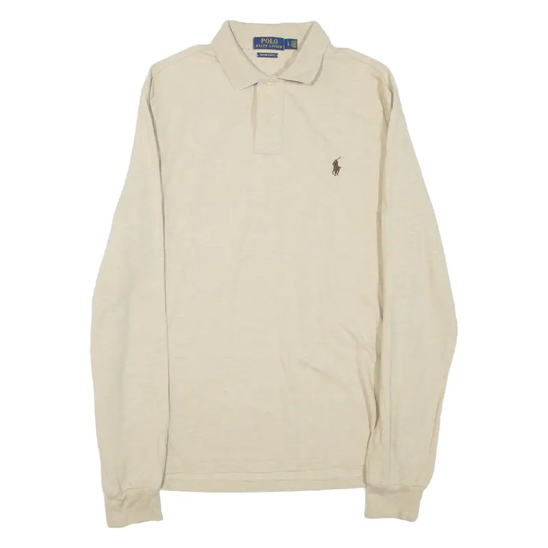 POLO RALPH LAUREN Custom Slim Fit Mens Polo Shirt Beige Long Sleeve L