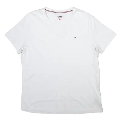 TOMMY HILFIGER Mens T-Shirt White V-Neck 2XL