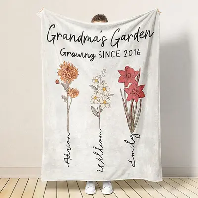 Personalized Name Birth Flower Blanket Grandma Gifts - Aperturee