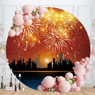 Aperturee Glitter Light Night In The City Round New Year Backdrop