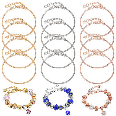 12Pcs 3 Color Stainless Steel Round Snake Chains Bracelet for Men Women