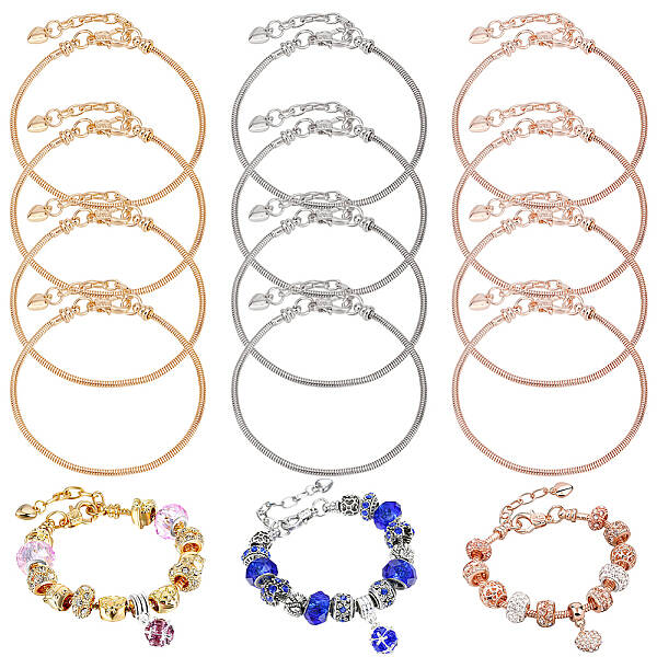 12Pcs 3 Color Stainless Steel Round Snake Chains Bracelet for Men Women