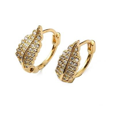 Clear Cubic Zirconia Leaf Hoop Earring