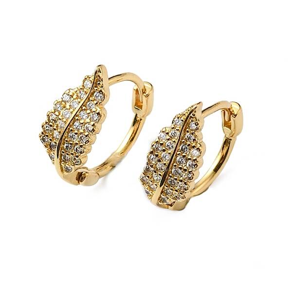 Clear Cubic Zirconia Leaf Hoop Earring