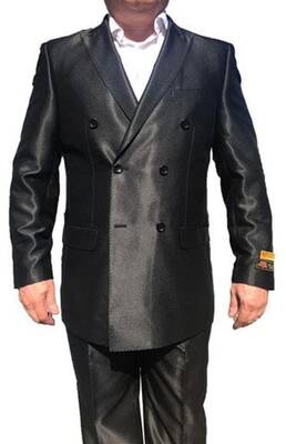 Men Shine Black Classic Fit Suit - Pleated Pants - Athletic Fit Suits - Executive Cut Suit