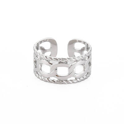 Non-Tarnish 304 Stainless Steel Curb Chain Shape Open Cuff Ring for Women
