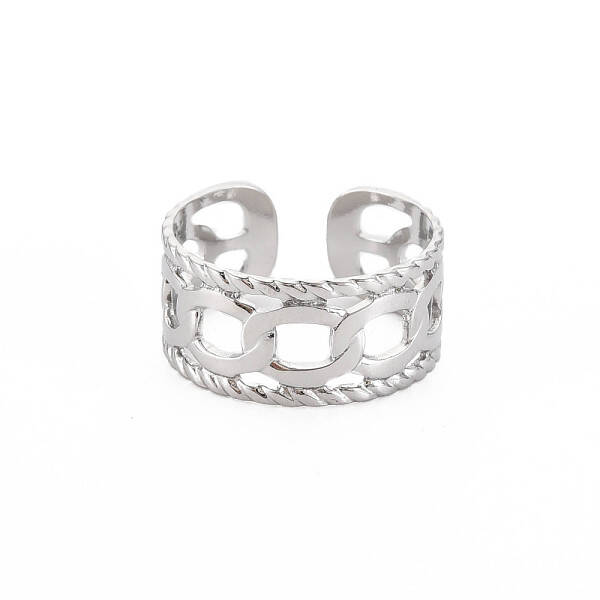 Non-Tarnish 304 Stainless Steel Curb Chain Shape Open Cuff Ring for Women