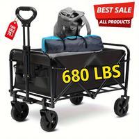 Heavy-Duty Folding Wagon Cart 330/450/680 lb - All-Terrain, Steel Frame, Oxford Fabric, for Camping, Beach, Gardening, Shoppi...